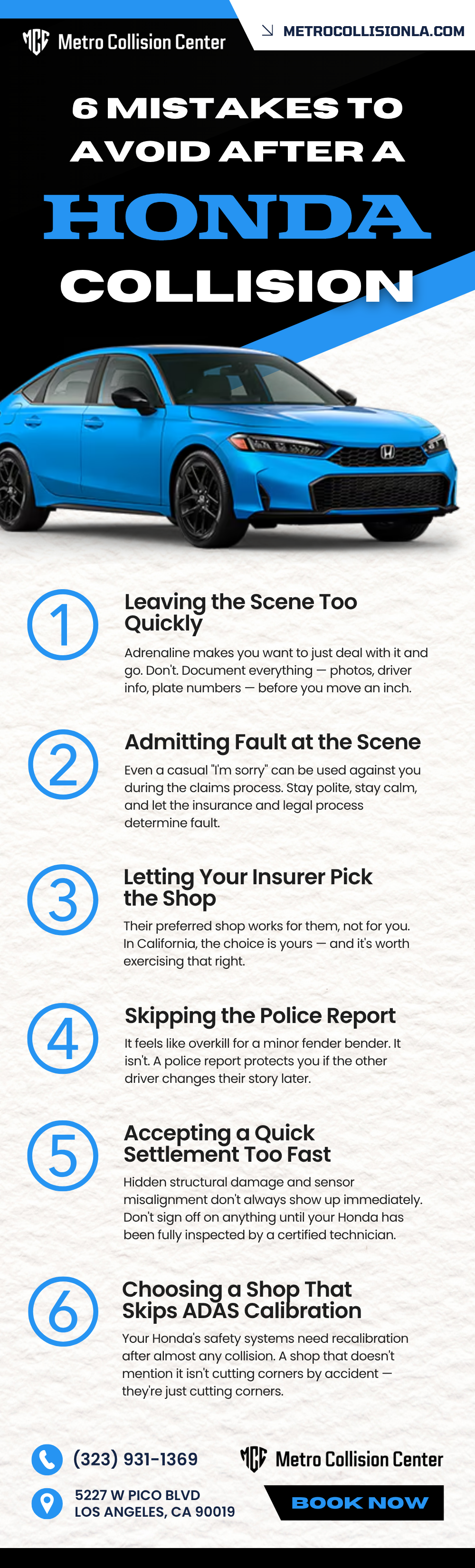 6 Mistakes to Avoid After a Honda Collision Infographic